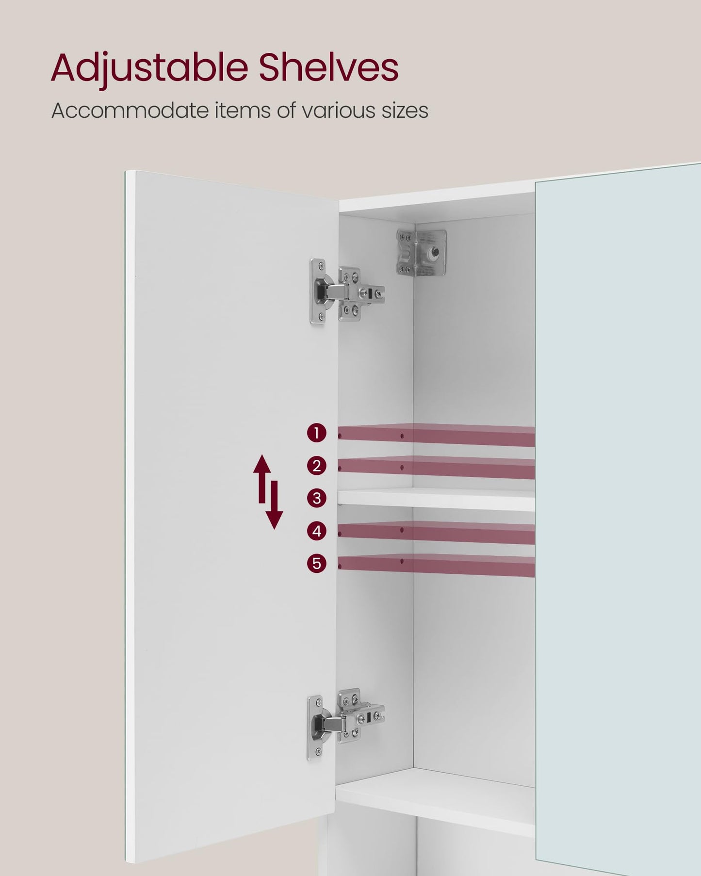 VASAGLE Kailyn Collection - Medicine Cabinet Mirror, Bathroom Wall Mirror Cabinet with Storage, Open Compartment, Adjustable Shelves, Modern Style, 6.5 x 35.4 x 29.5 Inches, Cloud White UBBK130W01