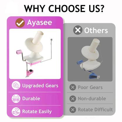 Ayasee Yarn Ball Winder, Yarn Winder for Crocheting Spinner Knitting Hand Operated Storage + 53 Pieces Stitch Knitting Needles + 1 Pieces Scissors (Pink)
