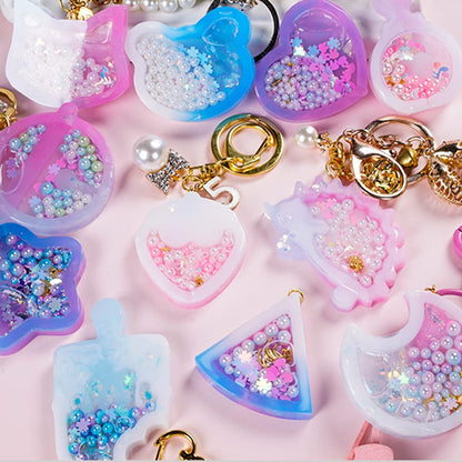 FineInno 9Pcs Resin Shaker Molds,Kawaii Quicksand Epoxy Casting Mold,Cat Animal Silicone Mold with 3 Sheets Film DIY Pendant Jewelry Decoration Craft