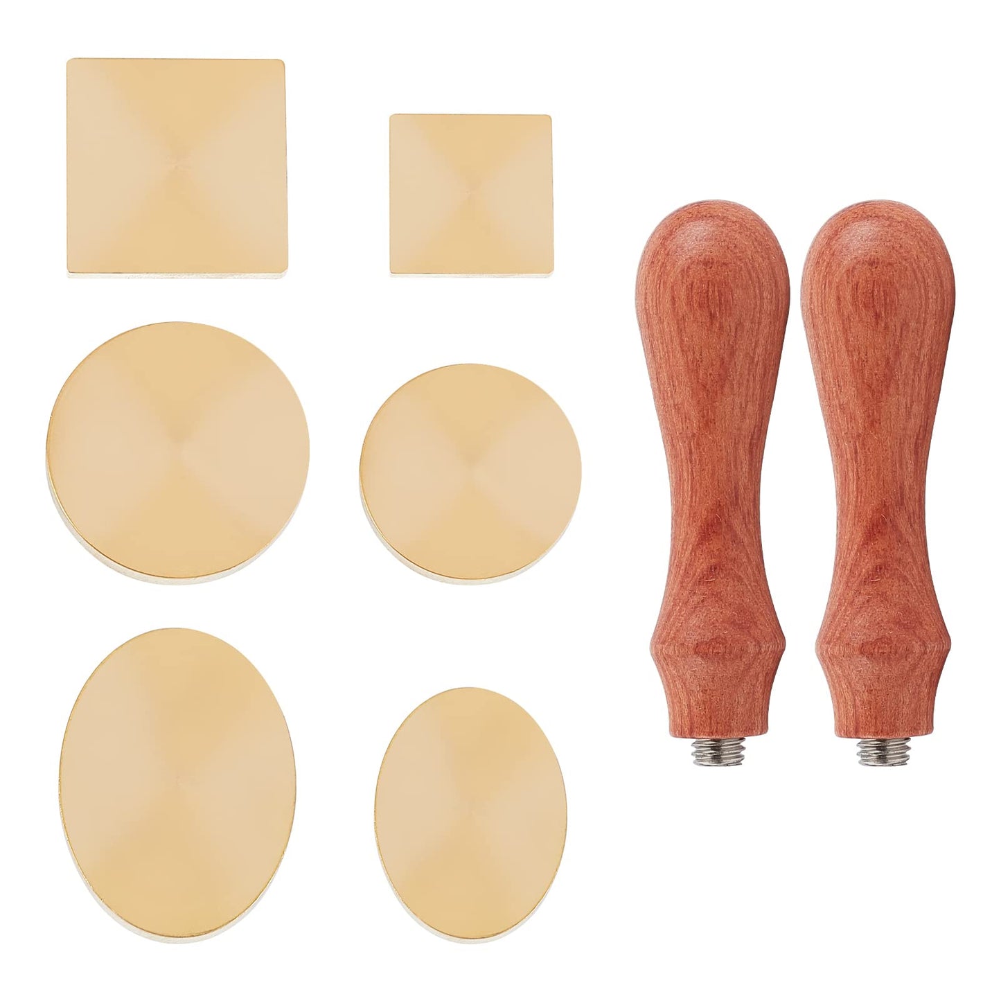 CRASPIRE Wax Seal Stamp Heads Set 6PCS Blank Sealing Wax Stamp Heads with 2PCS Wooden Handle for Wedding Invitations Envelopes Cards(2 Square 2 Round 2 Oval)