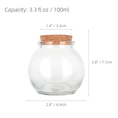 Magic Season Decorative Glass Bottles with Cork Stoppers (3.3 fl oz. Spherical Bottles / 12 Pcs)