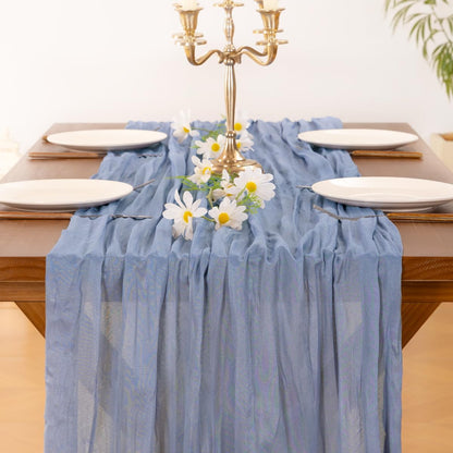Socomi Cheesecloth Table Runner - Dusty Blue Boho Rustic Gauze | 120 Inch for Weddings & Events