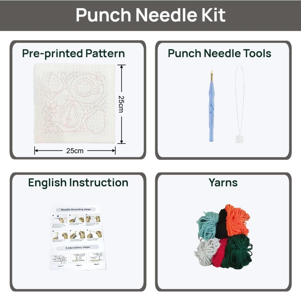 Beutthiar Punch Needle Embroidery Kit, Brown Dog Design, Starter Craft Set for Adults and Beginners, 25x25cm Frame, Stress Relief Gifts