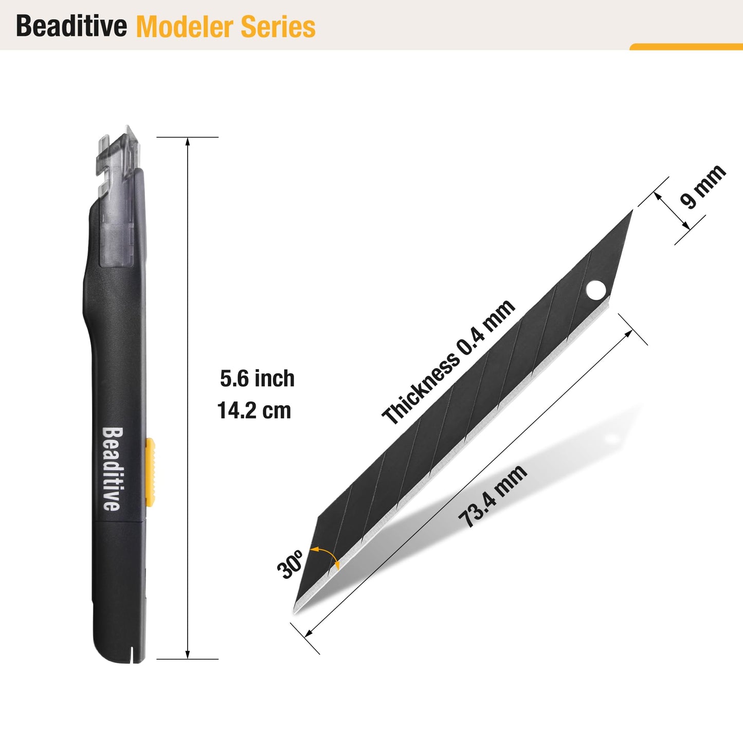 Beaditive High Precision Detail Craft Knife with 10 Blades - 30 Degree Blade Utility Knife - Art, Craft, Model Making (1 Black Knife, 10 Black Blades)