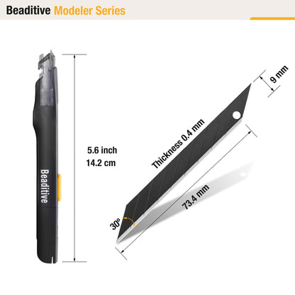Beaditive High Precision Detail Craft Knife with 10 Blades - 30 Degree Blade Utility Knife - Art, Craft, Model Making (1 Black Knife, 10 Black Blades)