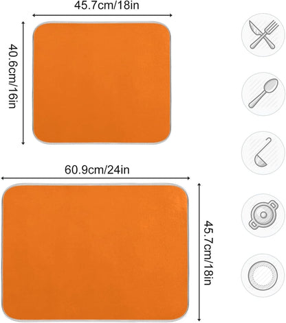 Orange Halloween Day Dish Drying Mat for Kitchen Counter, Absorbent Microfiber Drying Dish Pad, 16 x 18 Inch