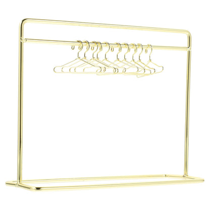 STOBOK Miniature Doll Garment Rack with 10Pcs Mini Clothes Hangers Mini Doll Dress Clothing Display Rack Metal Dollhouse Furniture Bedroom,Living Room,Shower Accessories Supplies, Golden 5.9x4.7in