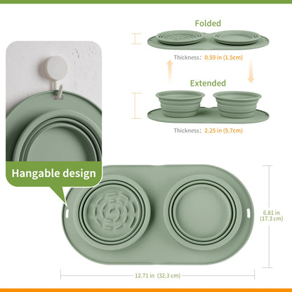 Puppy Dog Bowl,Travel Bowls Dog Food Bowls&Dog Water Bowls,No Spills,Collapsible Double Bowl,Suitable for Small and Medium Sized Dogs(Dark Grey)