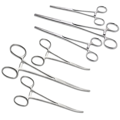 DEXSUR Ultimate Hemostat Set, 6 Piece Ideal for Hobby Tools, Electronics, Fishing and Taxidermy - 8", 6.25" and 5", Stainless Steel, Curved & Straight
