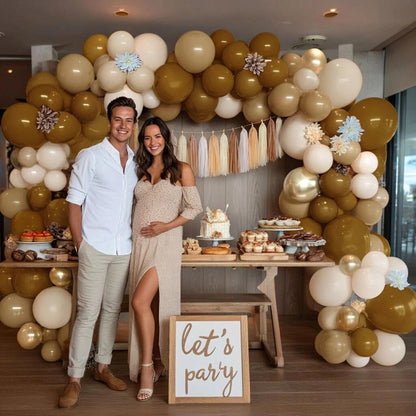Neutral Balloon Arch Garland Kit - Double Stuffed Nude Beige Brown Cream Gold Balloons with Artificial Flowers Tissue Tassels for Birthday Bear Baby Shower Bridal Party Decoration