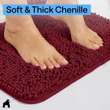 GORILLA GRIP Plush Chenille Bath Rug Mat - Soft Microfiber for Square Toilet Base | Machine Washable, Burgundy