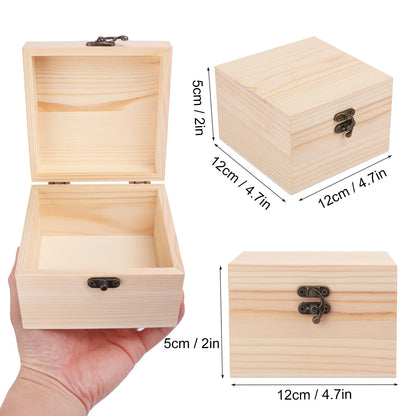 GNIEMCKIN 10 Pack Wooden Box, Unfinished Unpainted Wood Boxes for Crafts, DIY Projects, and Jewelry Storage (4.7x4.7x3.15 inch)