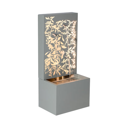 Merax 30.71" H Light Gray Metal Leaf Cutout Outdoor Water Wall Fountain with LED Lights, Modern Waterfall Feature for Patio Garden Backyard Decor