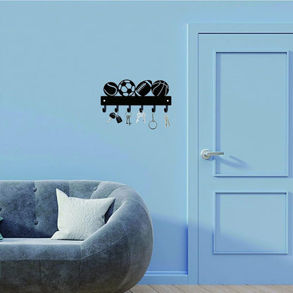 CREATCABIN Hook Hanger Wall Key Holder, Metal Decorative Mounted Organizer Rack with Sports Goods Basketball Football