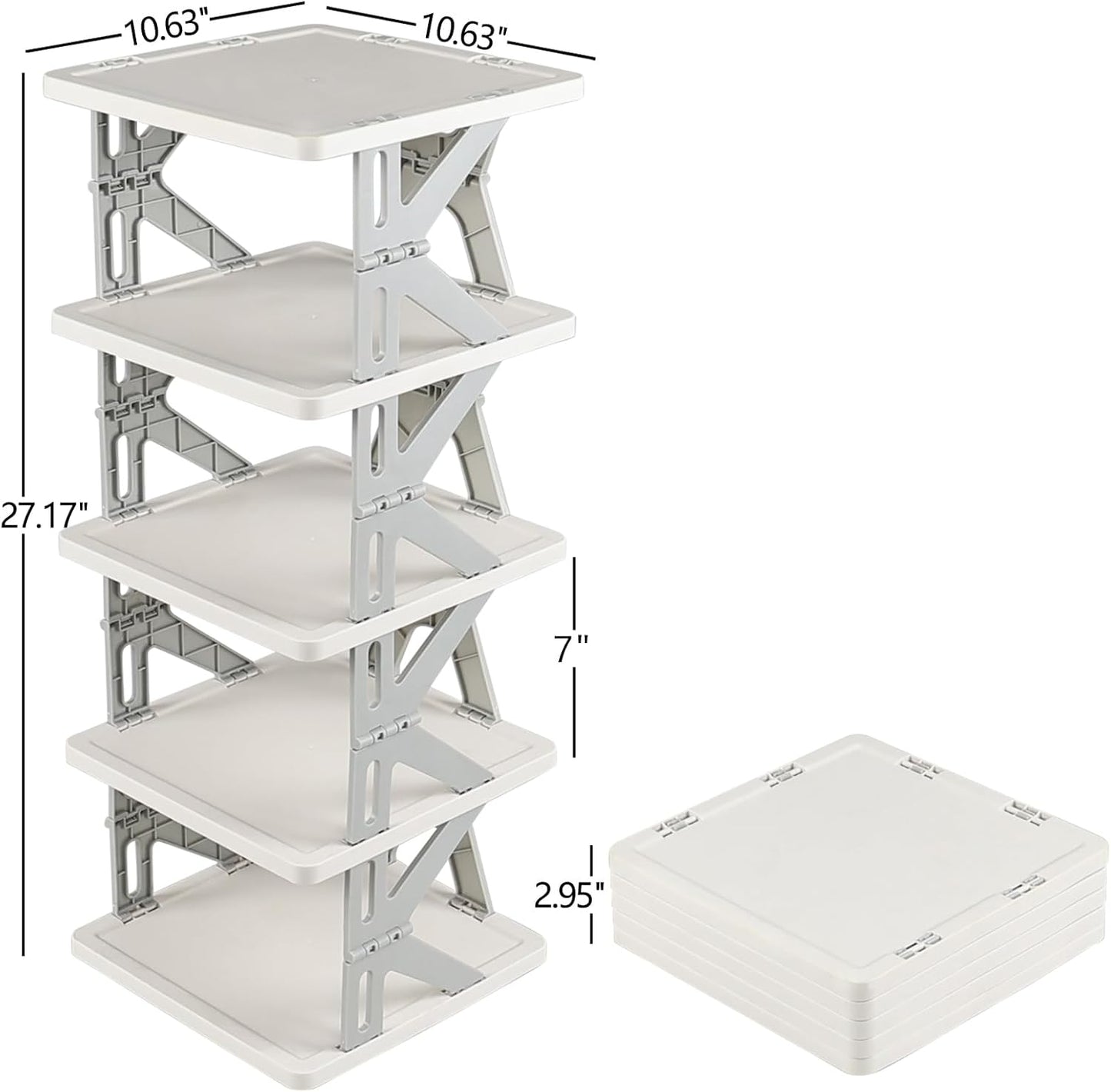 Eagrye 5 Closet, Tier Vertical Narrow Shoe Storage Organizer for Saving Space, Gray Plastic Small Collapsible Shoe Rack