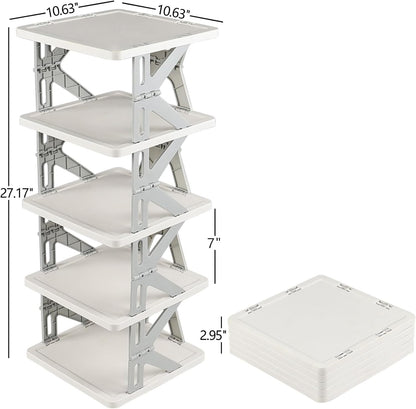 Eagrye 5 Closet, Tier Vertical Narrow Shoe Storage Organizer for Saving Space, Gray Plastic Small Collapsible Shoe Rack