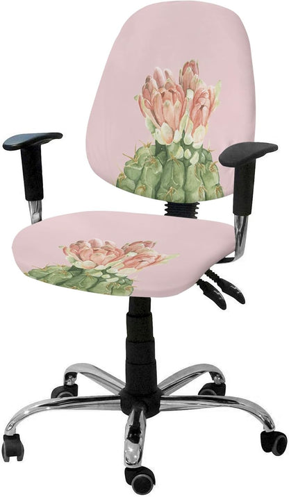Cactus Computer Office Chair Cover, Red Flower Blossom, Stretchable Desk Chair Covers, Soft Polyester Universal