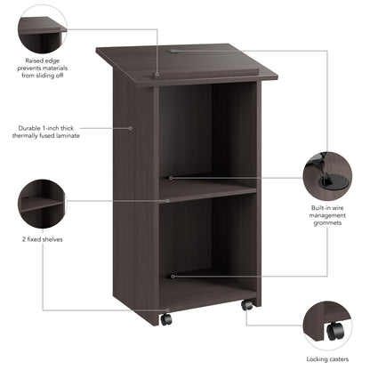 Bush Business Furniture Podium Lectern, 48 inch Tall, Professional-Grade Mobile Presentation Stand Up with Shelves, Envision Collection, Gray