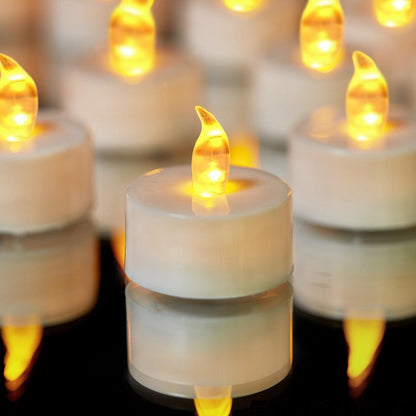 YIWER Tea Lights LED Tea Light Candles 200 Hours Pack of 100 Realistic Flickering Bulb Battery Operated Tea Lights for Seasonal Festival Celebration Electric Fake Candle in Warm Yellow(2 * 50)