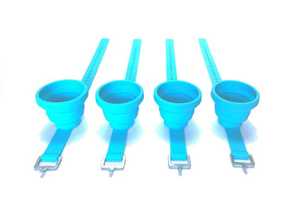 SWIGOS - Collapsible and Portable Shot Ski Kit - 4-pack w/ carrying pack. Silicone cups with an adjustable strap that turn any object into a "shot ski"
