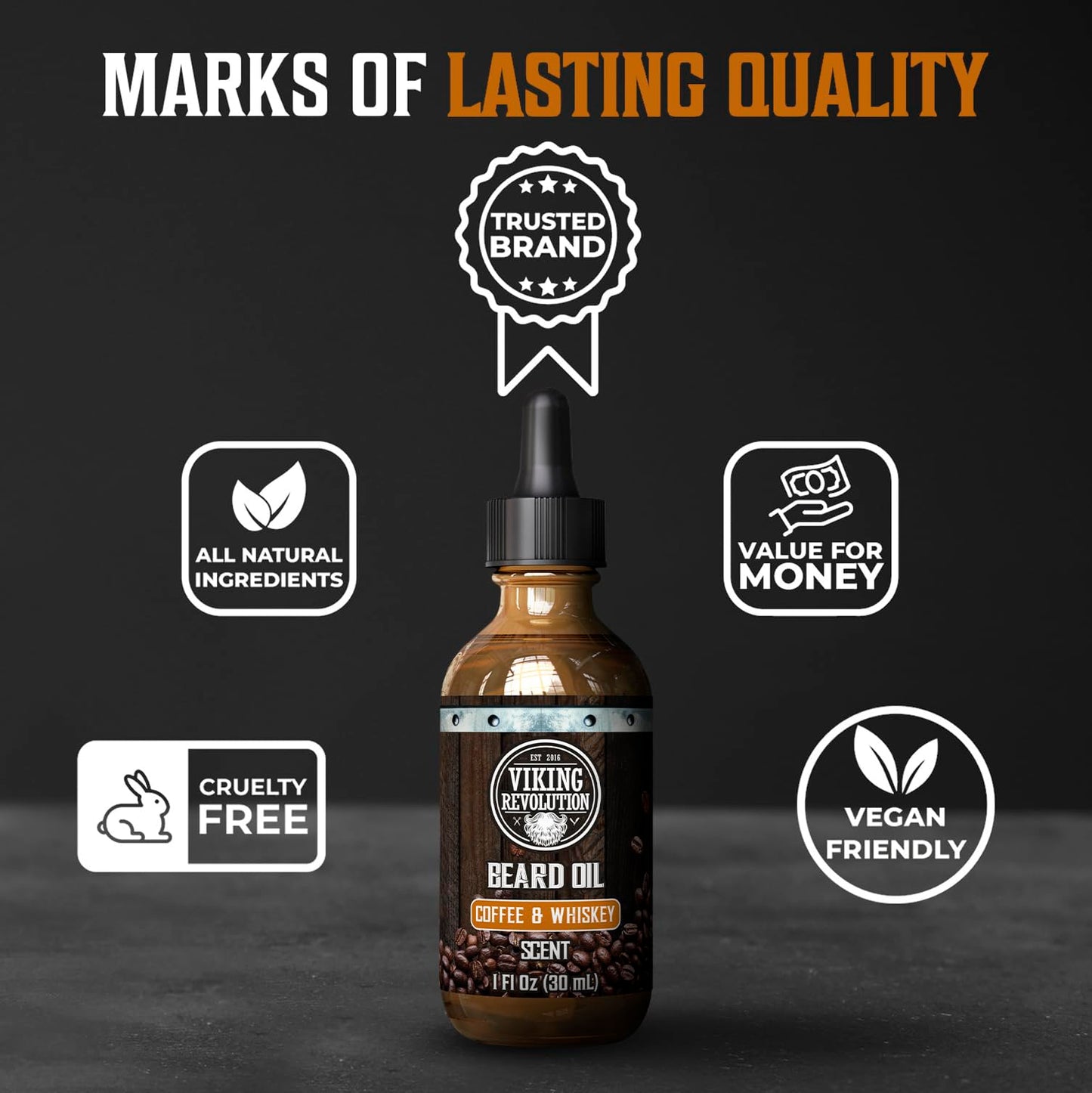 Viking Revolution Sandalwood Beard Oil for Men - Natural Mens Beard Oil with Argan Oil and Jojoba Oil - Beard Softener, Strengthens and Moisturizes - Beard Conditioner for Men (Sandalwood, 1 Pack)