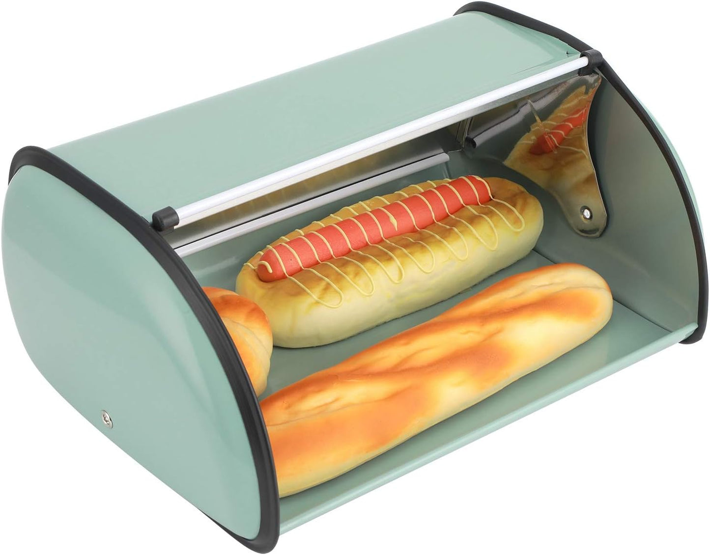 Roll Top Bread Box for Kitchen Counter, Metal Bread Bin Retro Food Storage Container, 13"x9.4"x5.9" (Green)