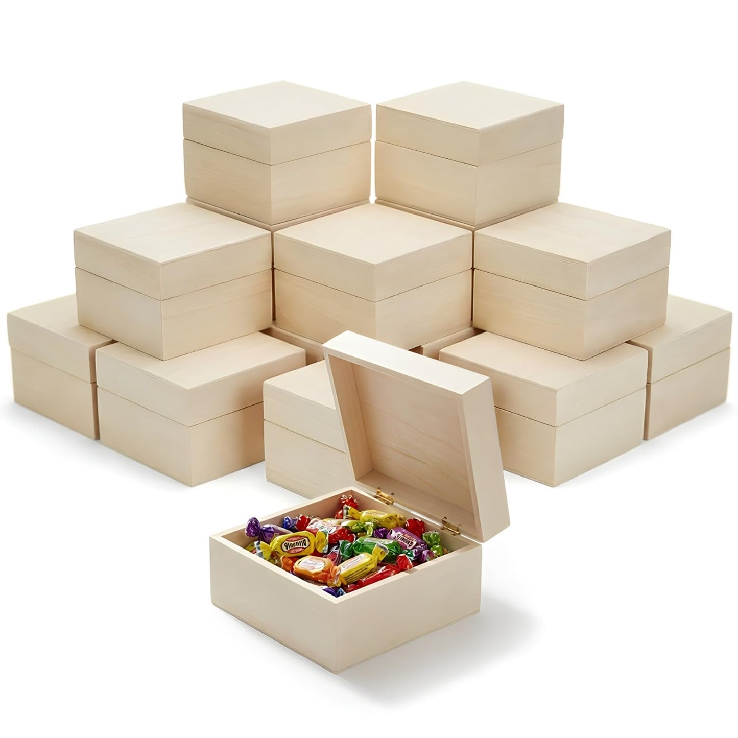 Fun Express 3" x 3" x 2" DIY Unfinished Wooden Trinket Boxes, Plain Wood Craft Boxes with Lids for Painting, Gifts & Storage, 12 Pack