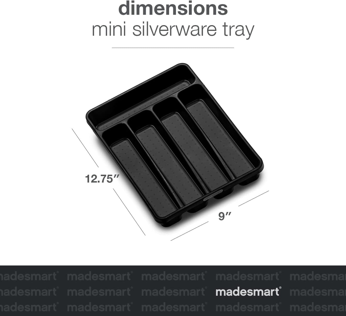 madesmart Premium Antimicrobial Classic Mini Silverware Tray, Soft Grip Non-Slip Kitchen Drawer Organizer, 5