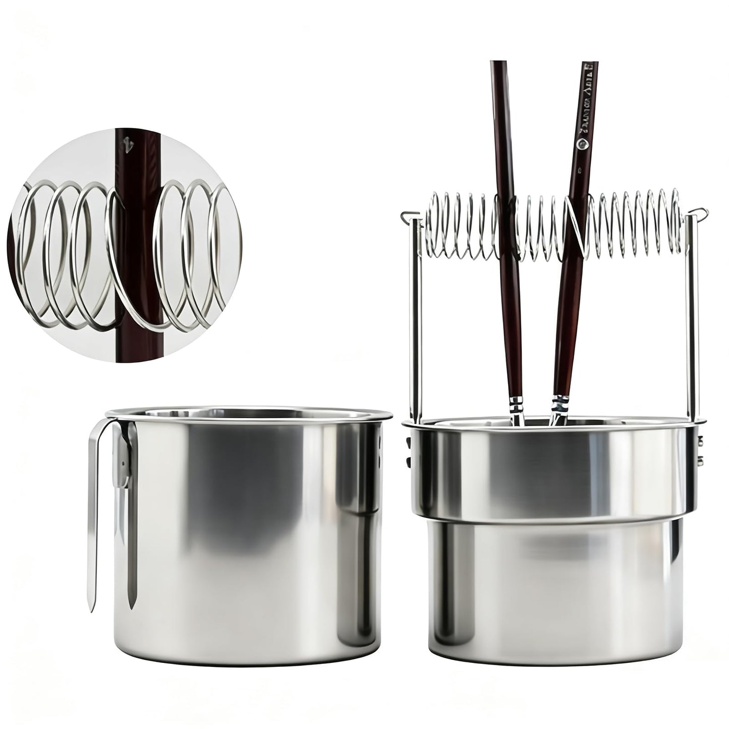 HAUSTGO Double Layer Paint Brush Washer - Multi-Purpose Paint Brush Cleaner with Spiral Holder, Removable Sediment Grate & Handle - Compatible with Water, Turpentine, Paint Thinners