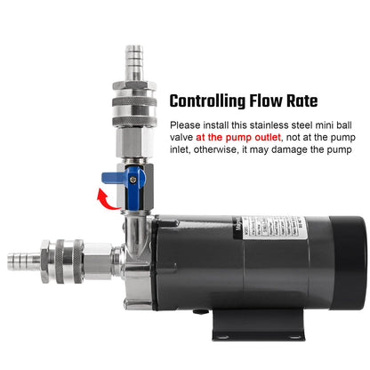 Hilangsan Wort Pump High Temp Brewing Pump Food Grade Pump Stainless Steel Head brew Pump Homebrew pump Magnetic Drive Pump Wort Transfer Pump with Inline Switch Mini Valve Quick Disconnects(gray)