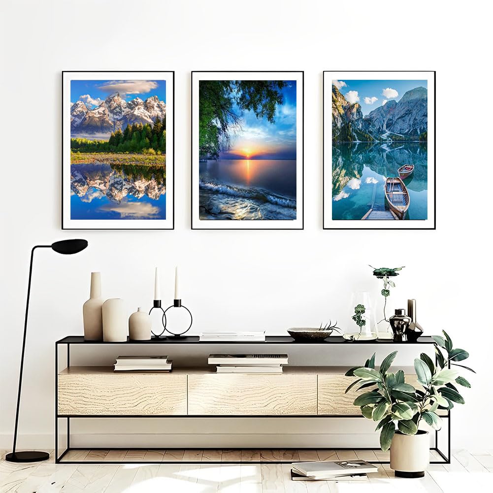 OFRKE Diamond Painting Kits for Adults,3 Pack Landscape Diamond Art for Beginners, Diamond Round 5D Full Drill Paint with Diamonds Pictures Gem Art Painting Kits DIY Crafts Kits 12x16inch
