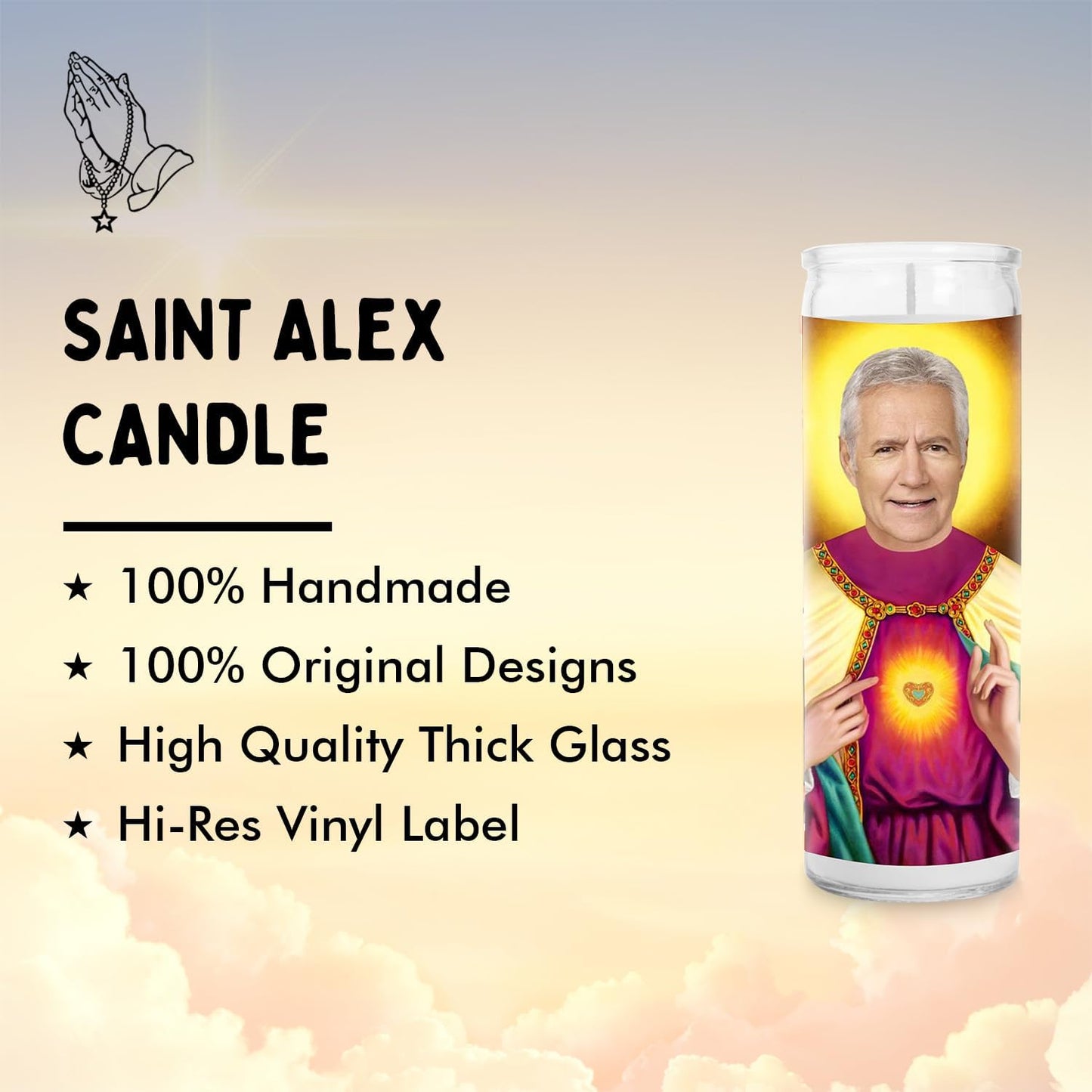 Alex Celebrity Glass Jar Candle, Unscented Handmade Soy Wax Votive Candle, Unique Home Decor Collectible