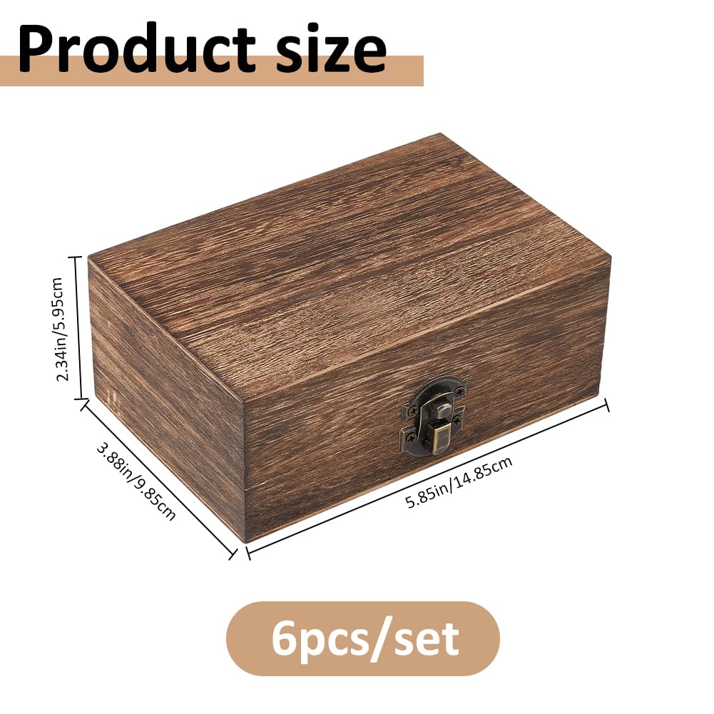 SUPERFINDINGS 6PCS Wooden Jewelry Storage Box Wood Container Boxes Wooden Box with Hinged Lid Wood Reusable DIY Gift Case Rustic Keepsake Case for Jewelry Trinket Cards Letter Storage, 5.85x3.88x2.34
