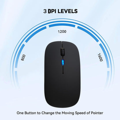 Wireless Bluetooth Mouse Rechargeable Laptop Mice with LED Lights Silent Slim Use(BT5.2 and 2.4G Portable USB Receiver)Dual Mode Computer Mouse for Laptop/iPad/Tablet/Apple/Computer/Mac(Black)