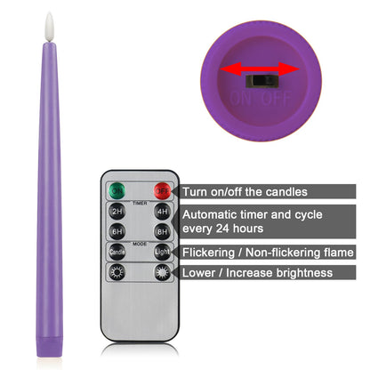 CVHOMEDECO. Flameless Taper Candles with 10-Key Remote, Battery Operated Led Flickering 3D Wick Window Candles Real Wax Finished Home Christmas Party Decor 0.78 x 11 Inch, Pack of 3, Purple