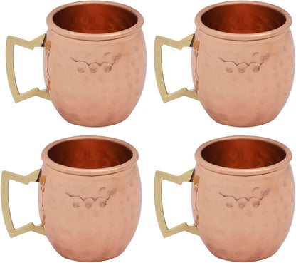 Buddha4all 2 Oz. Solid Copper Mini Moscow Mule Shot Mug Set, Copper Hammered Shot Glass Set (4)