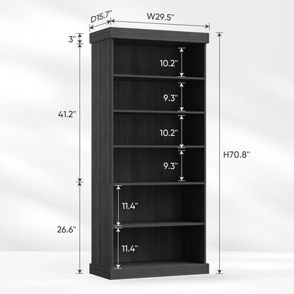Lynsunix 70.8" Modular Bookshelf–Farmhouse Style, 6 Adjustable Tiers Shelves, Spacious Storage Cabinet for Home Office or Living Room, Black
