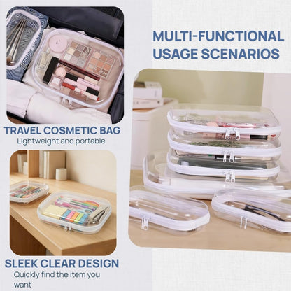 3PCS Clear Hard Plastic Zipper Case, Double Zippers Hard Pouch, Portable Travel Organizer Bin Clear Makeup Bag for Toy Storage, Snack Bag, Cosmetics, Pencil Case, Diaper Bag, Toiletry Bag (1L+1M+1S)