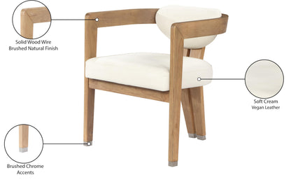 Meridian Furniture 564Cream-C Carlyle Collection Modern | Contemporary Dining Chair, Solid Wood Brushed Natural Finish, Soft Cream Vegan Leather, Brushed Chrome Accents, 24" W x 23.5" D x 29" H, Cream
