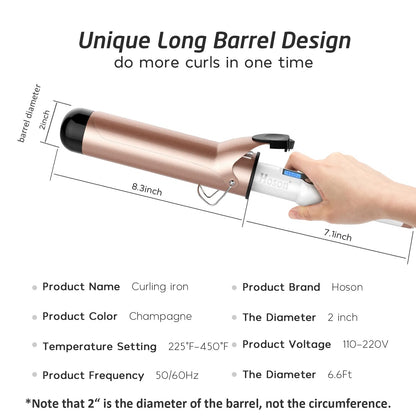 Hoson 1 Inch Curling Iron Professional Ceramic Tourmaline Coating Barrel Hair Curler, LCD Dispaly with 9 Heat Setting(225°F to 450°F for All Hair Types, Glove Include)