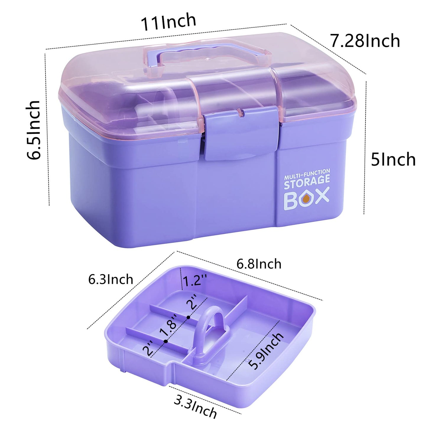 Kinsorcai 11'' Plastic Box Organizer with Removable Tray, Sewing Box Organizer (Purple)