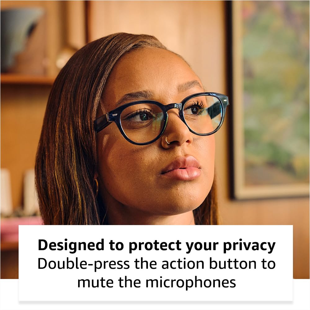 Amazon Echo Frames, an Alexa device (newest model), Smart glasses with Alexa, Modern Rectangle frames in Charcoal Gray with blue light filtering lenses