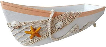 17 Inch White Wooden Boat Tray Decor Decorative Nautical Boat Ornament Decor Wood Boat Tray Decorations Beach Theme