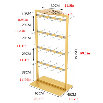 25.5 * 15.7 * 53in Sock Lingerie Bra Rack with Hook, Metal, Commercial Underwear Retail Display Stand, Freestanding Clothing Storage Shelf, for Farmers Markets, 4 Tier(White)