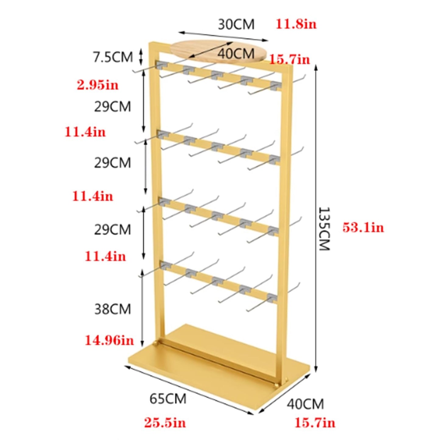25.5 * 15.7 * 53in Sock Lingerie Bra Rack with Hook, Metal, Commercial Underwear Retail Display Stand, Freestanding Clothing Storage Shelf, for Farmers Markets, 4 Tier(Black)