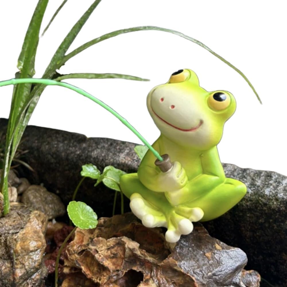 YCFbing Miniature Chrstmas Frog Statue Fairy Fairy Garden Decor Outdoor Chrstmas Figurine Light Frog Lawn Ornament for Housewarming Gift for Women Mom (Fishing)
