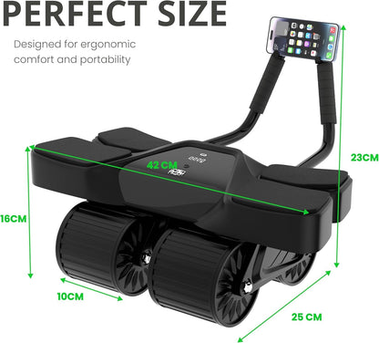 2025 New 4-Wheel Abdominal Roller with Elbow Support : Latest Upgraded High-Performance Exercise Machine With Automatic Rebound, Multi- layered Anti-Slip Design with Calorie Counting LCD Screen