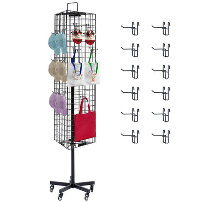 NectaCol Triangular Gridwall Panel Display Stand with Base and Pole, Black Grid Wall Panels with Wheels, Craft Gridwall Display Rack, Art Display Stand, Show Rack, Extra 12pcs Hooks