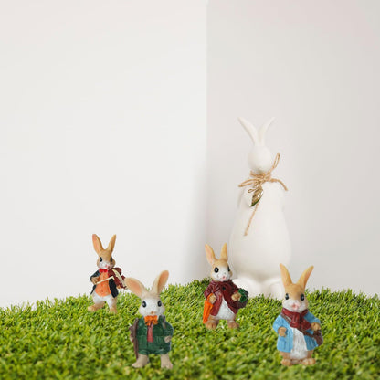 Yeaco 4pcs Miniature Rabbit Statues Decorative Fairy Garden Accessories, Bunny Set Status, Indoor and Outdoor Decoration