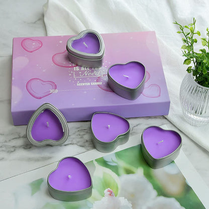 DEYBBY Large Heart Shaped Scented Tea Lights Candles, Smokeless Soywax —6 Hours Long Burning Lavender Purple Aromatherapy Candles for Relaxation, Spa and Bath (Pack of 6)